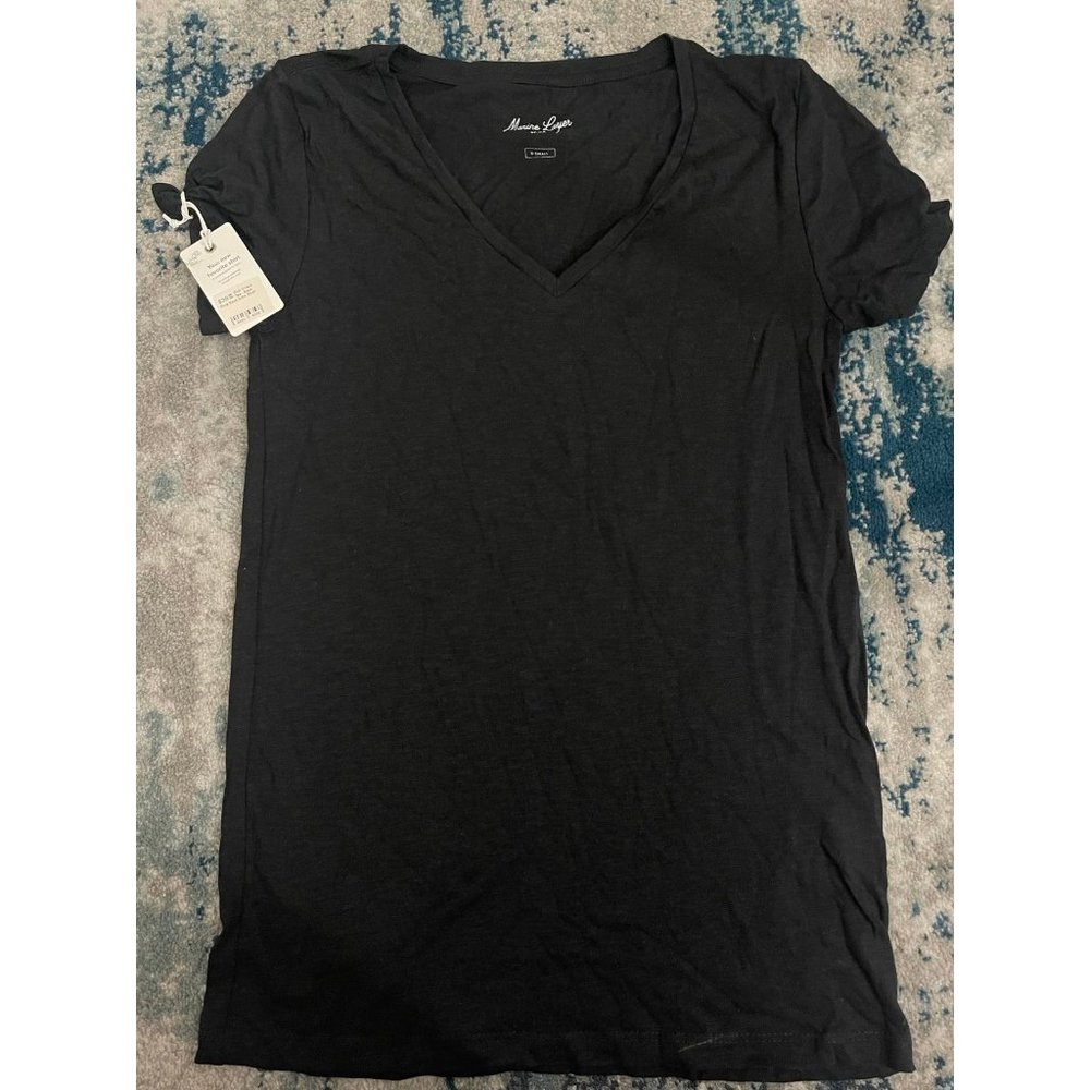 NEW MARINE LAYER SLUB V-NECK TEE BLACK PURE BLACK SIZE X-LARGE